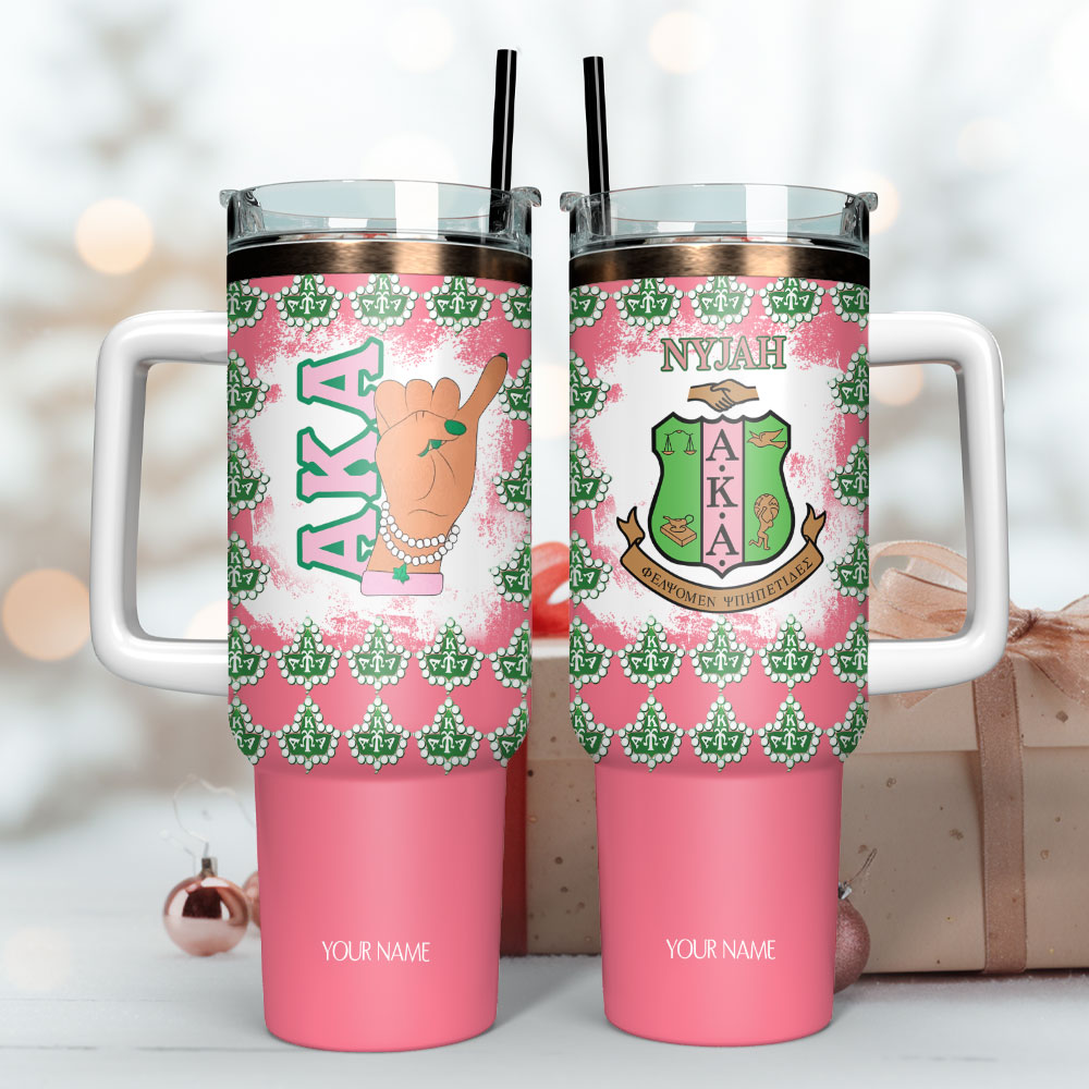 Alpha Kappa Alpha Custom Stanley Quencher 40oz Stainless Steel Tumbler With Handle