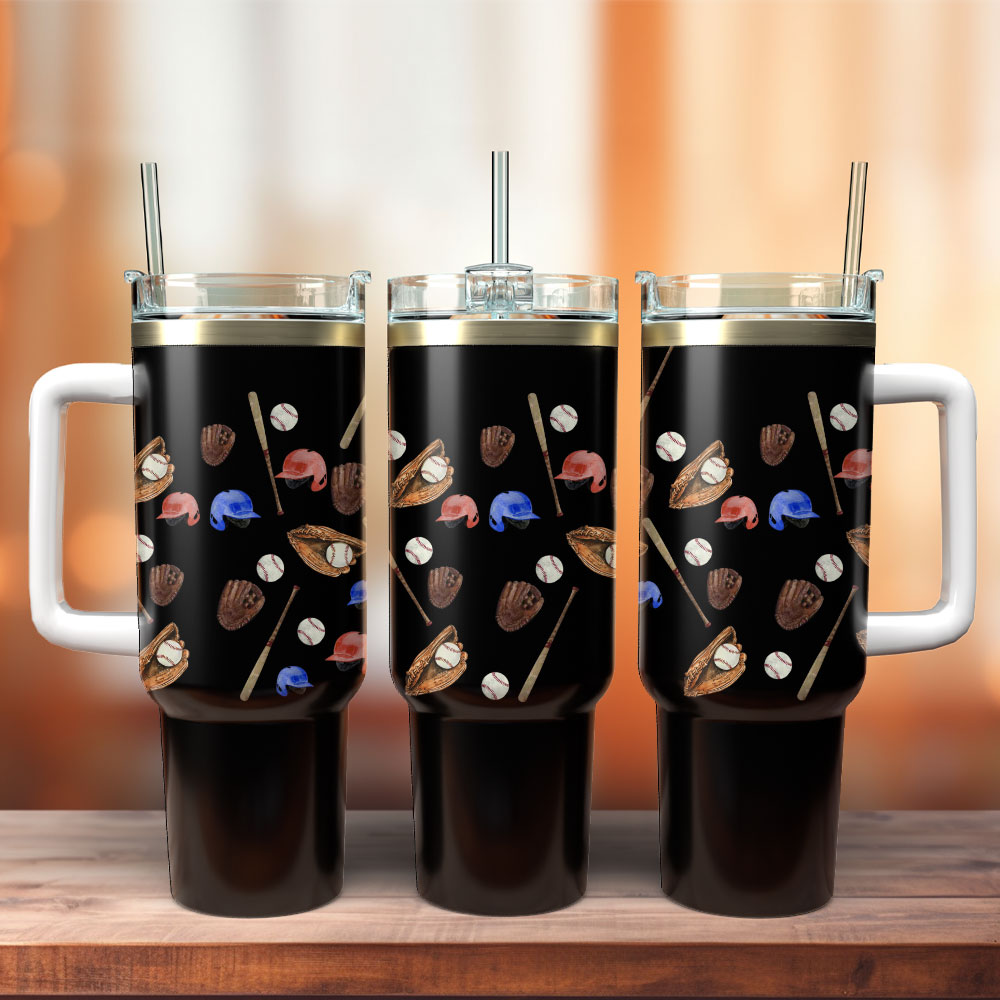 Baseball Artwork Custom Stanley Quencher 40oz Stainless Steel Tumbler With Handle
