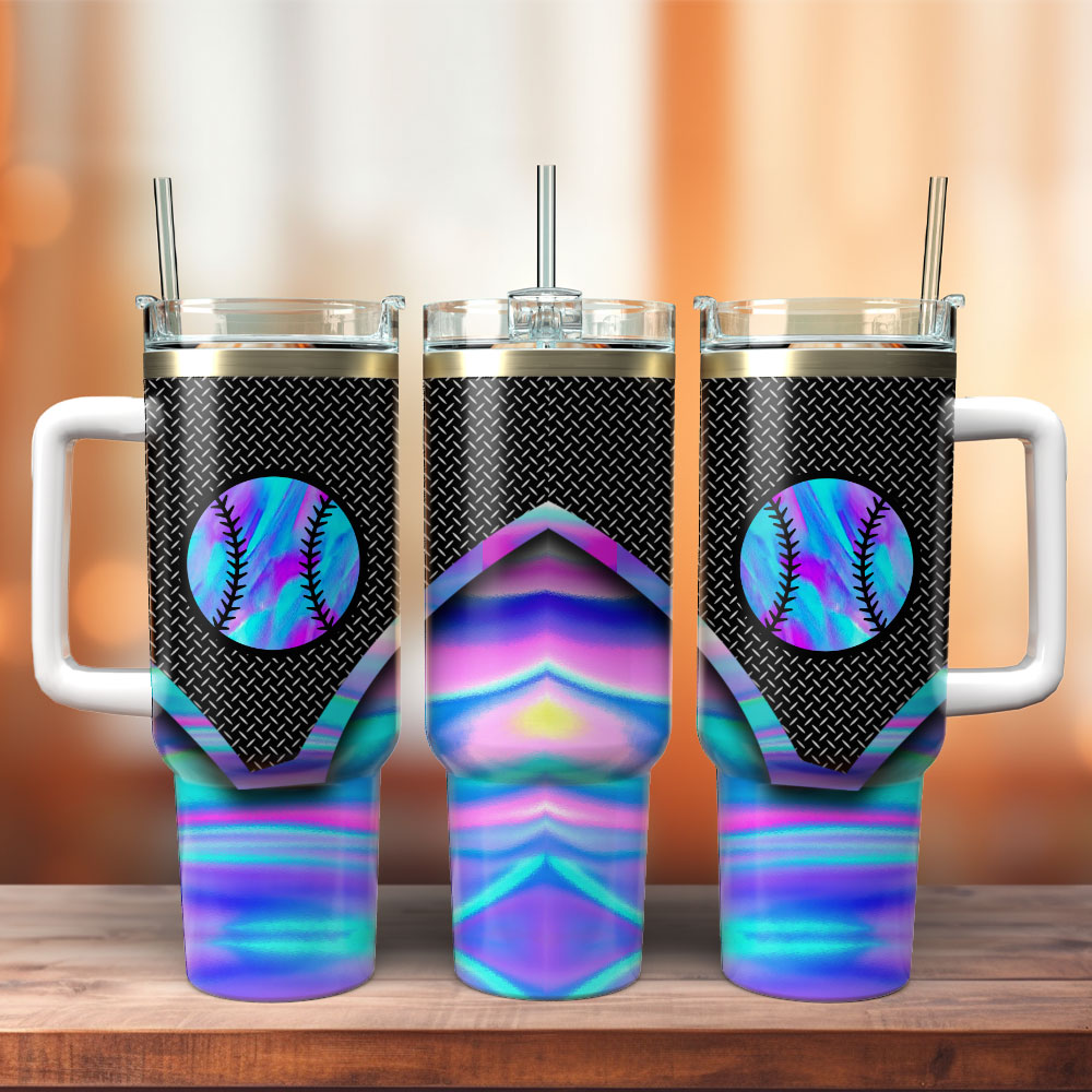 Baseball Artwork Custom Stanley Quencher 40oz Stainless Steel Tumbler With Handle