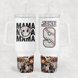 Baseball Mama Custom Stanley Quencher 40oz Stainless Steel Tumbler With Handle