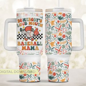 Baseball Mama Custom Stanley Quencher 40oz Stainless Steel Tumbler With Handle