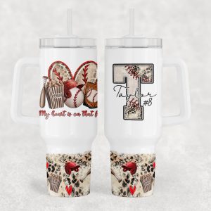 Baseball Mom Custom Stanley Quencher 40oz Stainless Steel Tumbler With Handle