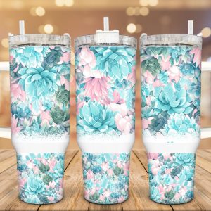 Beautiful Succulents Custom Stanley Quencher 40oz Stainless Steel Tumbler With Handle