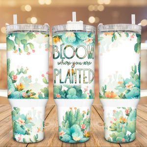 Blooming Fucculent Custom Stanley Quencher 40oz Stainless Steel Tumbler With Handle