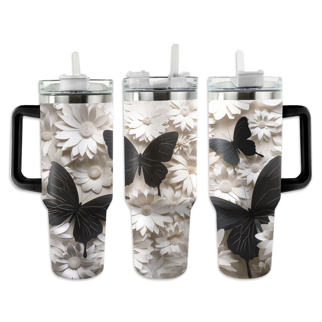 Butterflies Custom Stanley Quencher 40oz Stainless Steel Tumbler With Handle