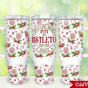 Candy Cane Wishes Custom Stanley Quencher 40oz Stainless Steel Tumbler With Handle