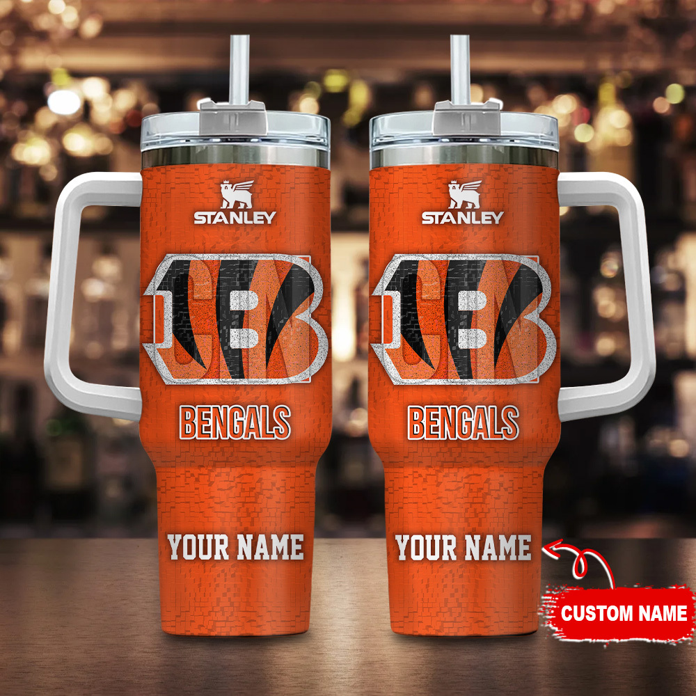 Cincinnati Bengals NFL 3D Logo Custom Stanley Quencher 40oz Stainless Steel Tumbler With Handle