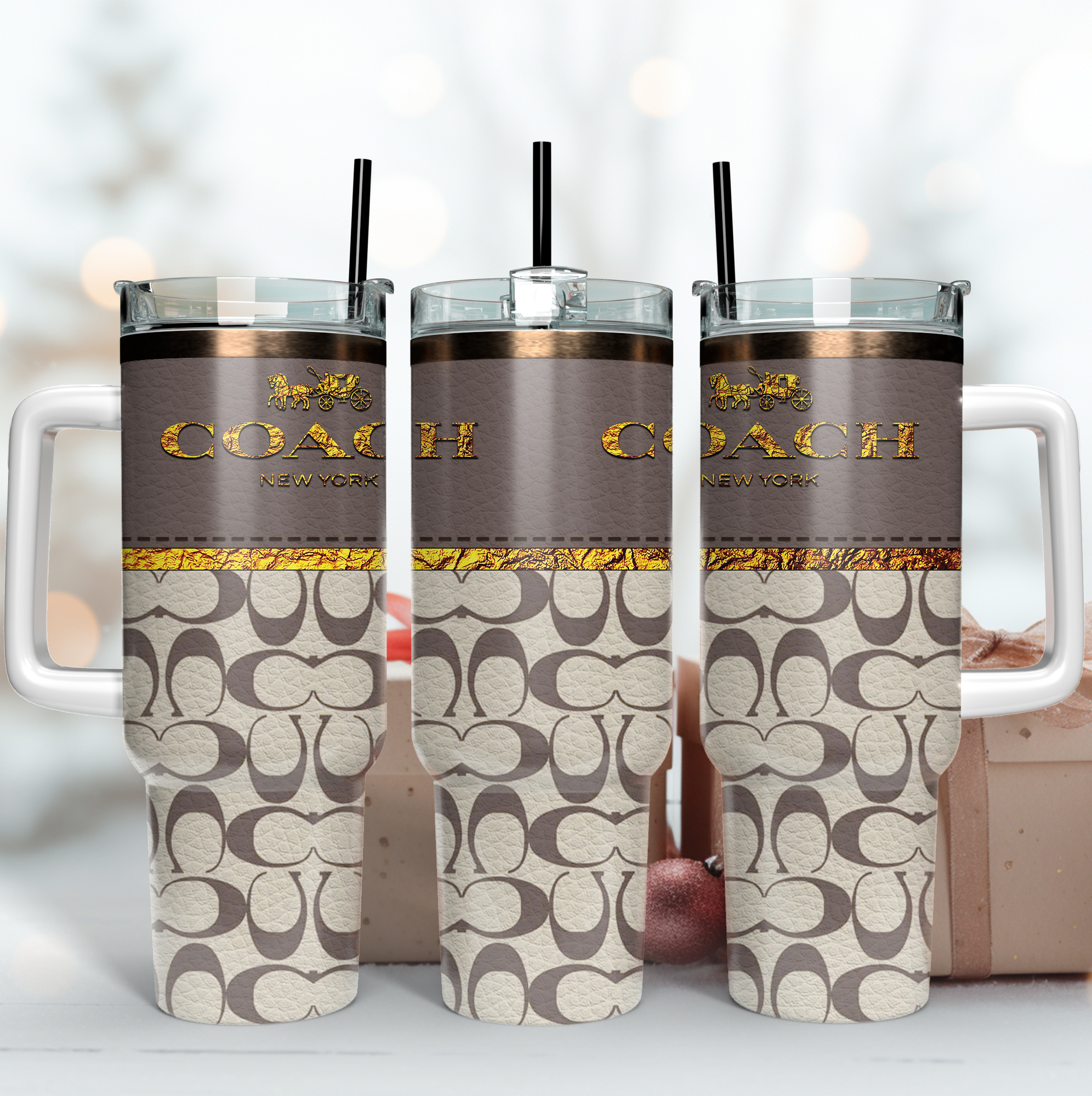 Coach Logo Custom Stanley Quencher 40oz Stainless Steel Tumbler With Handle