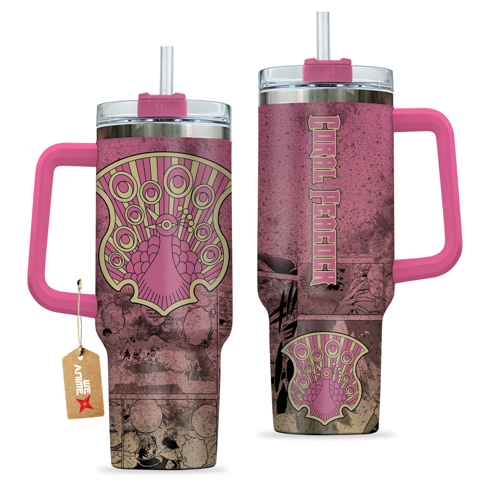 Coral Peacock Symbol Black Clover Anime Custom Stanley Quencher 40oz Stainless Steel Tumbler With Handle