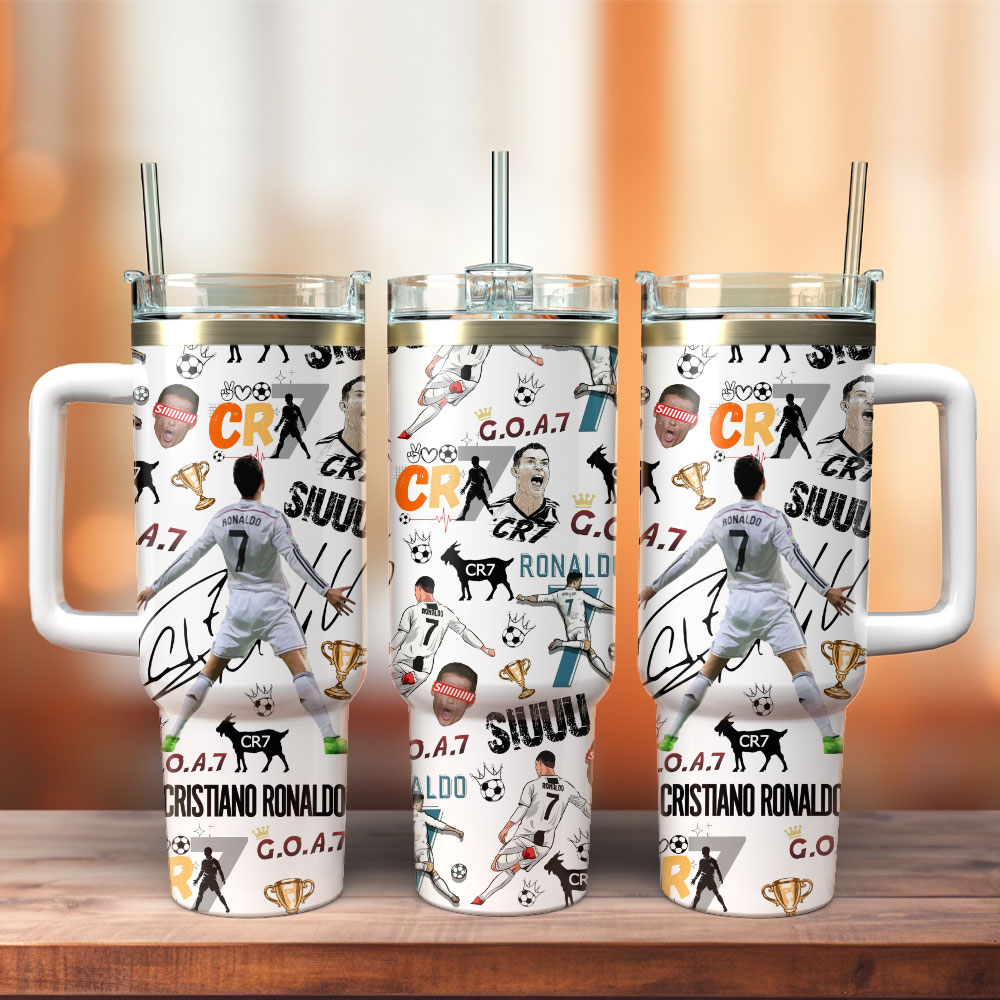 CR7 Ronaldo Soccer Custom Stanley Quencher 40oz Stainless Steel Tumbler With Handle