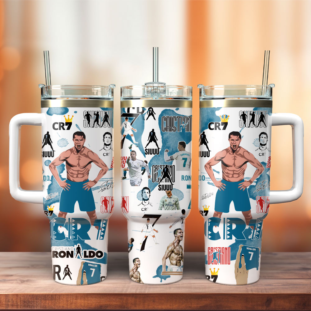 CR7 Ronaldo Soccer Custom Stanley Quencher 40oz Stainless Steel Tumbler With Handle