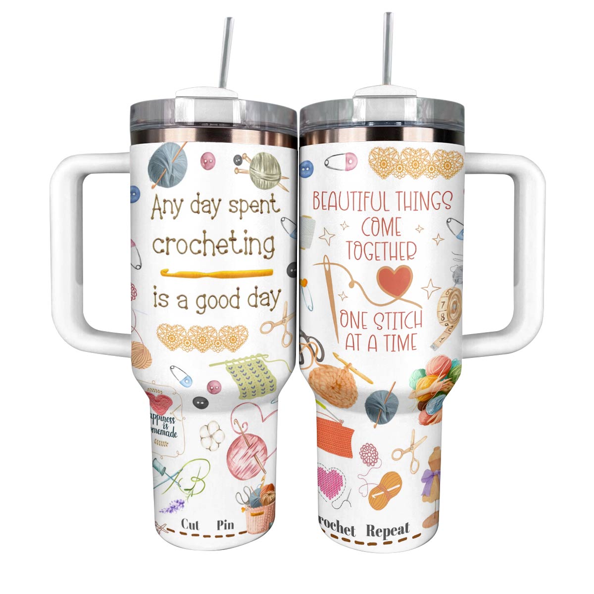 Crochet Crafter's Custom Stanley Quencher 40oz Stainless Steel Tumbler With Handle