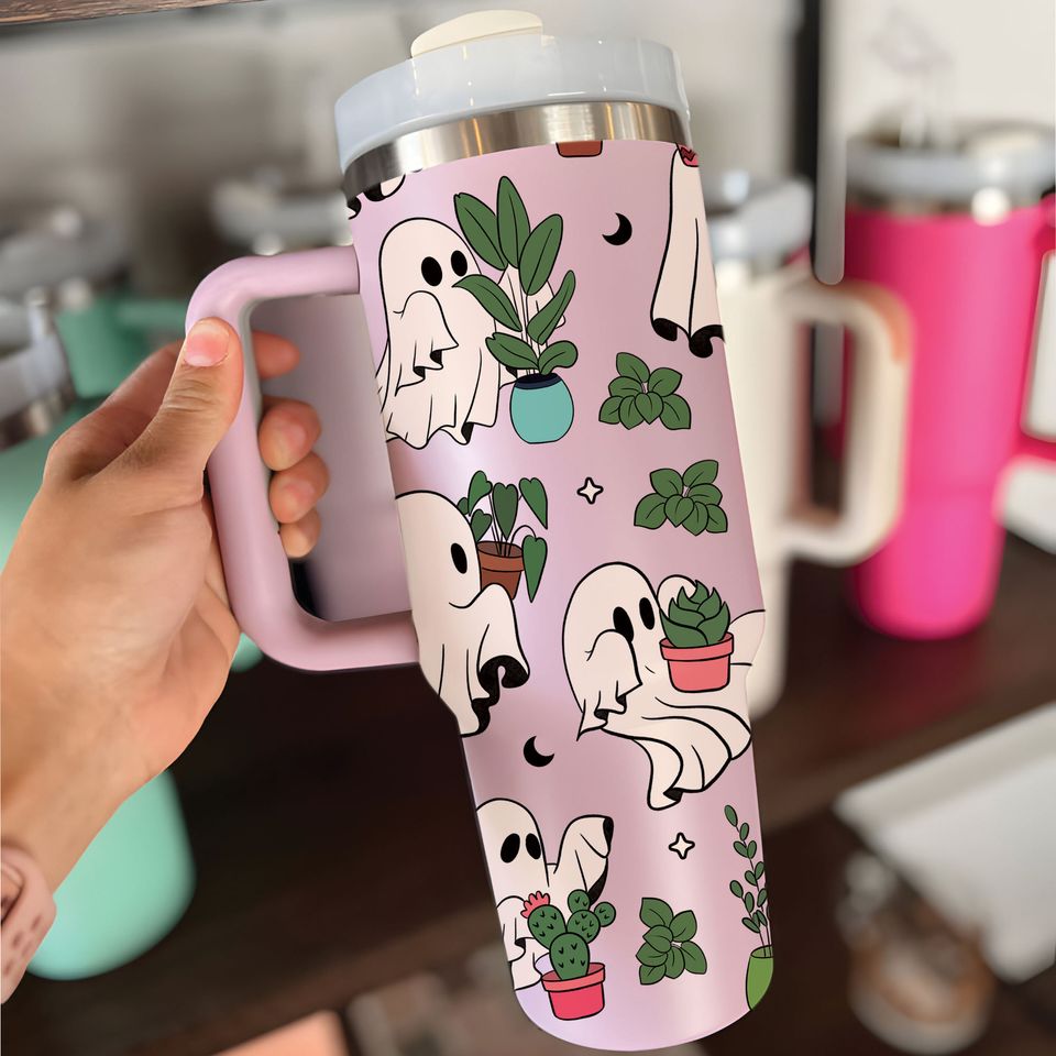 Cute Ghost Plant Custom Stanley Quencher 40oz Stainless Steel Tumbler