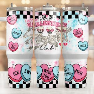 Cute Skull Valentine Gifts Custom Stanley Quencher 40oz Stainless Steel Tumbler With Handle