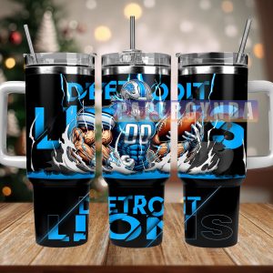 Detroit Lions Custom Stanley Quencher 40oz Stainless Steel Tumbler With Handle