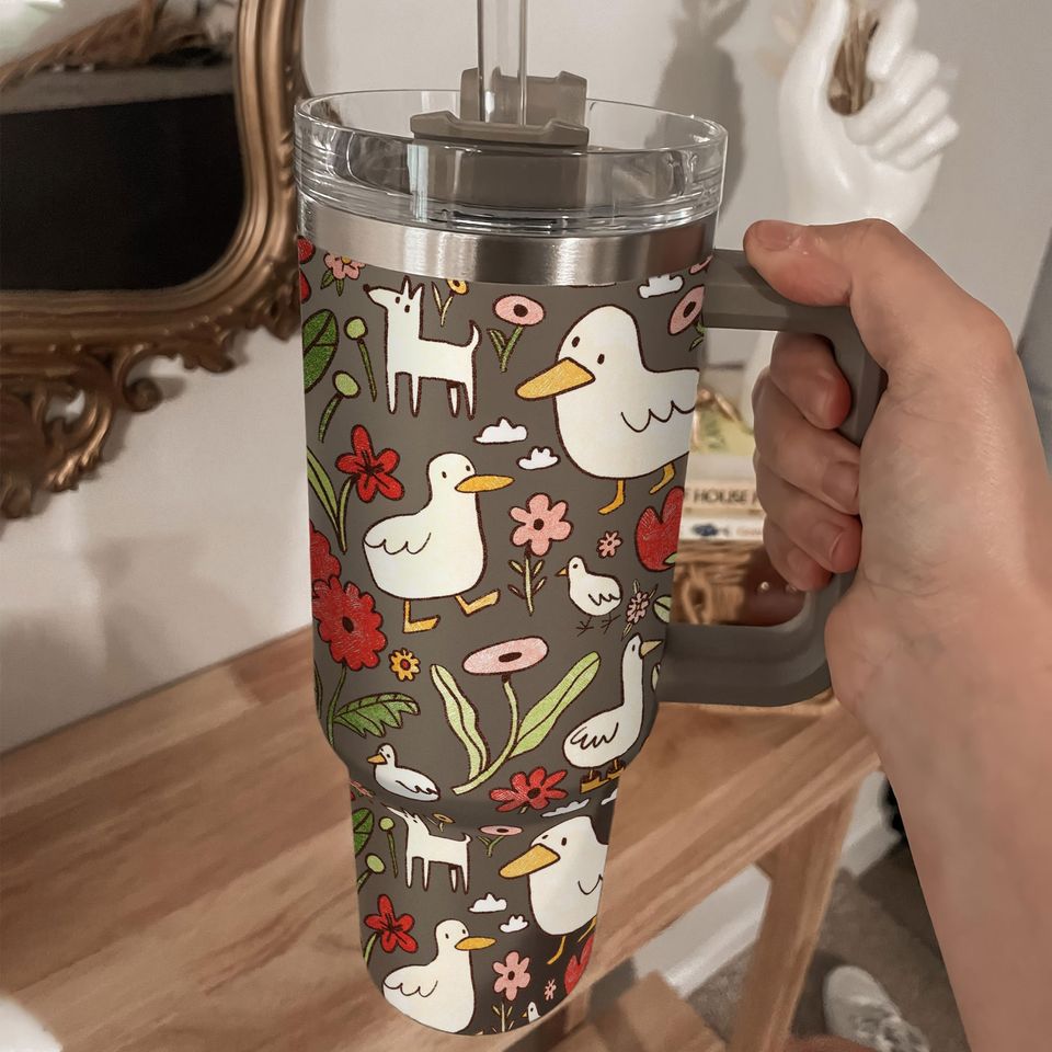 Duck Pattern Custom Stanley Quencher 40oz Stainless Steel Tumbler