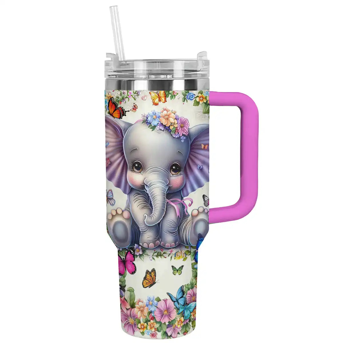 Elephant Custom Stanley Quencher 40oz Stainless Steel Tumbler With Handle