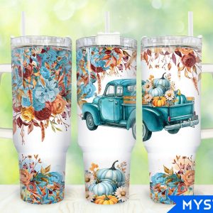 Fall Pumpkin Truck Custom Stanley Quencher 40oz Stainless Steel Tumbler With Handle