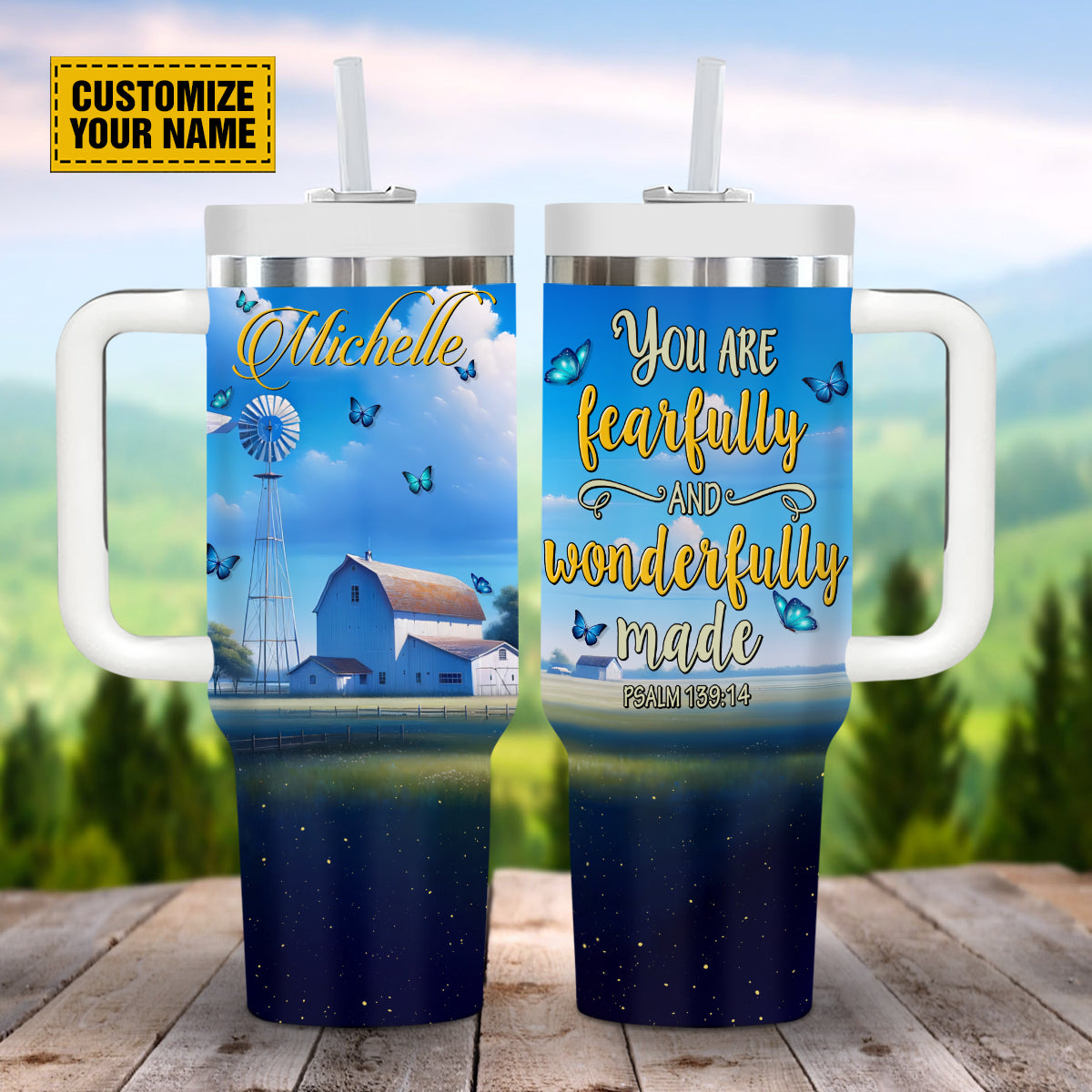 Farmhouse Art Faith Custom Stanley Quencher 40oz Stainless Steel Tumbler With Handle