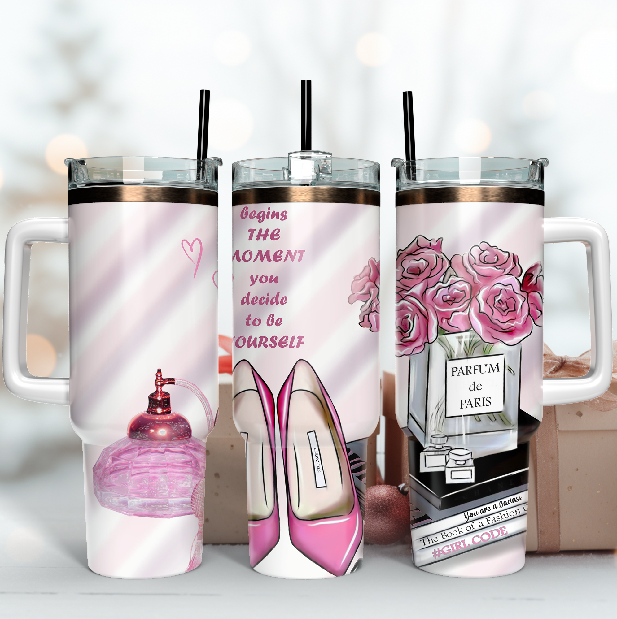 Fashion Girl Custom Stanley Quencher 40oz Stainless Steel Tumbler With Handle