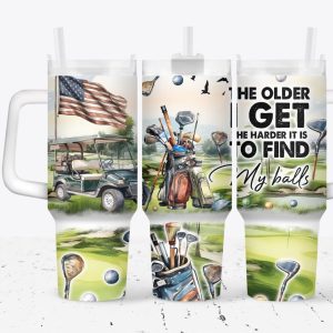 Golf with American Flag Custom Stanley Quencher 40oz Stainless Steel Tumbler With Handle