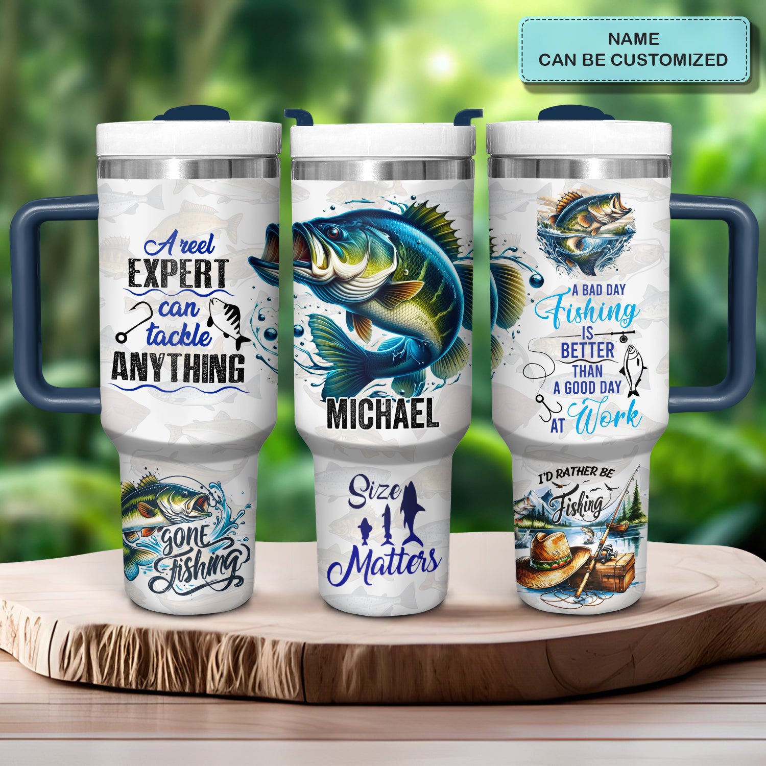 Gone Fishing Custom Stanley Quencher 40oz Stainless Steel Tumbler With Handle