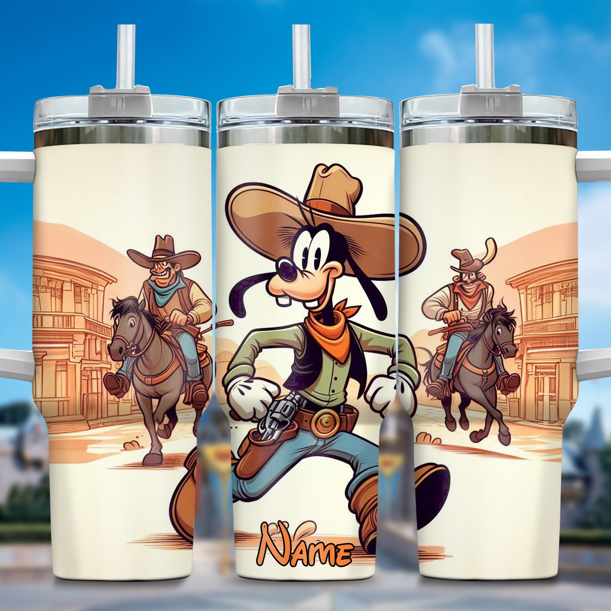 Goofy Cartoon Custom Stanley Quencher 40oz Stainless Steel Tumbler With Handle