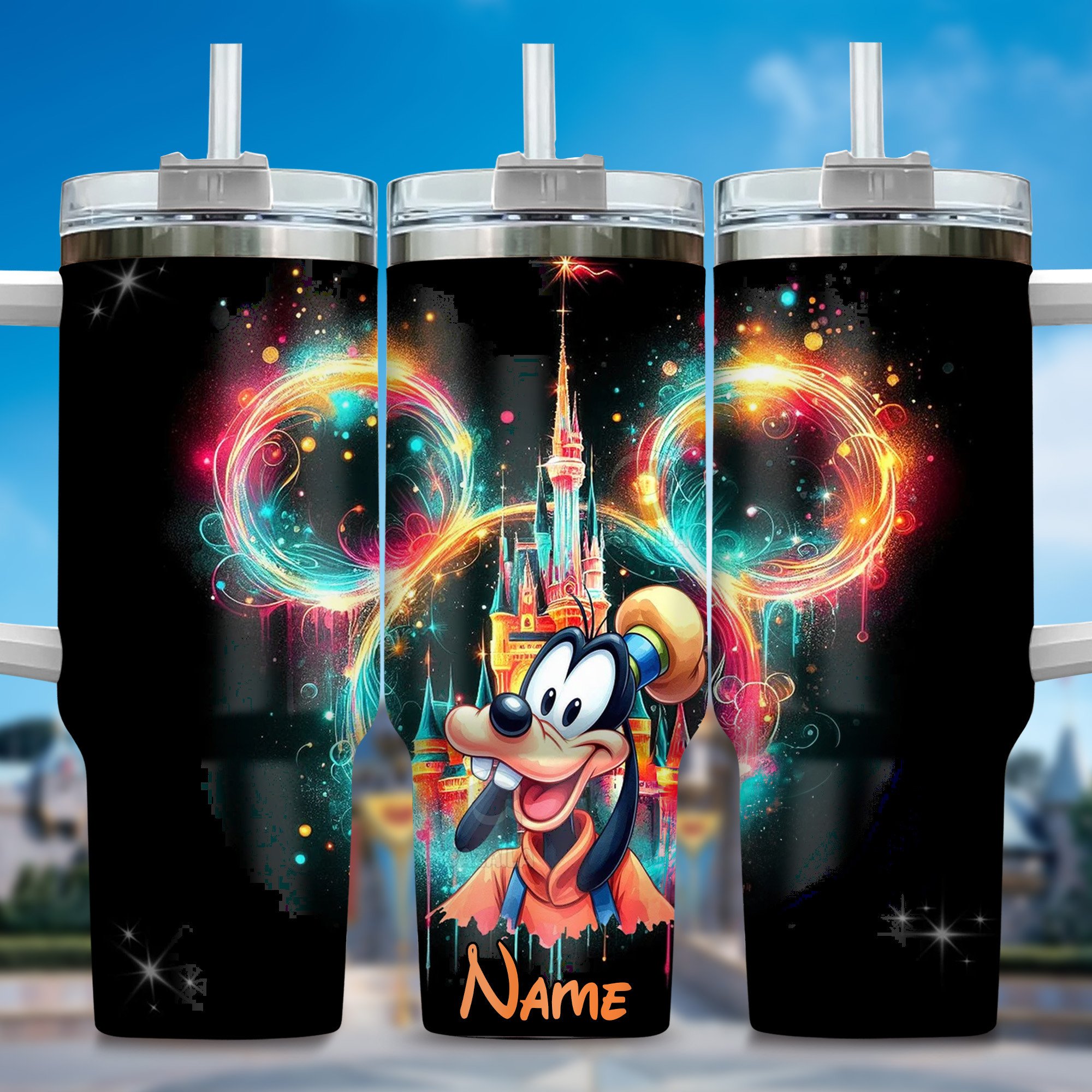 Goofy Cartoon Custom Stanley Quencher 40oz Stainless Steel Tumbler With Handle