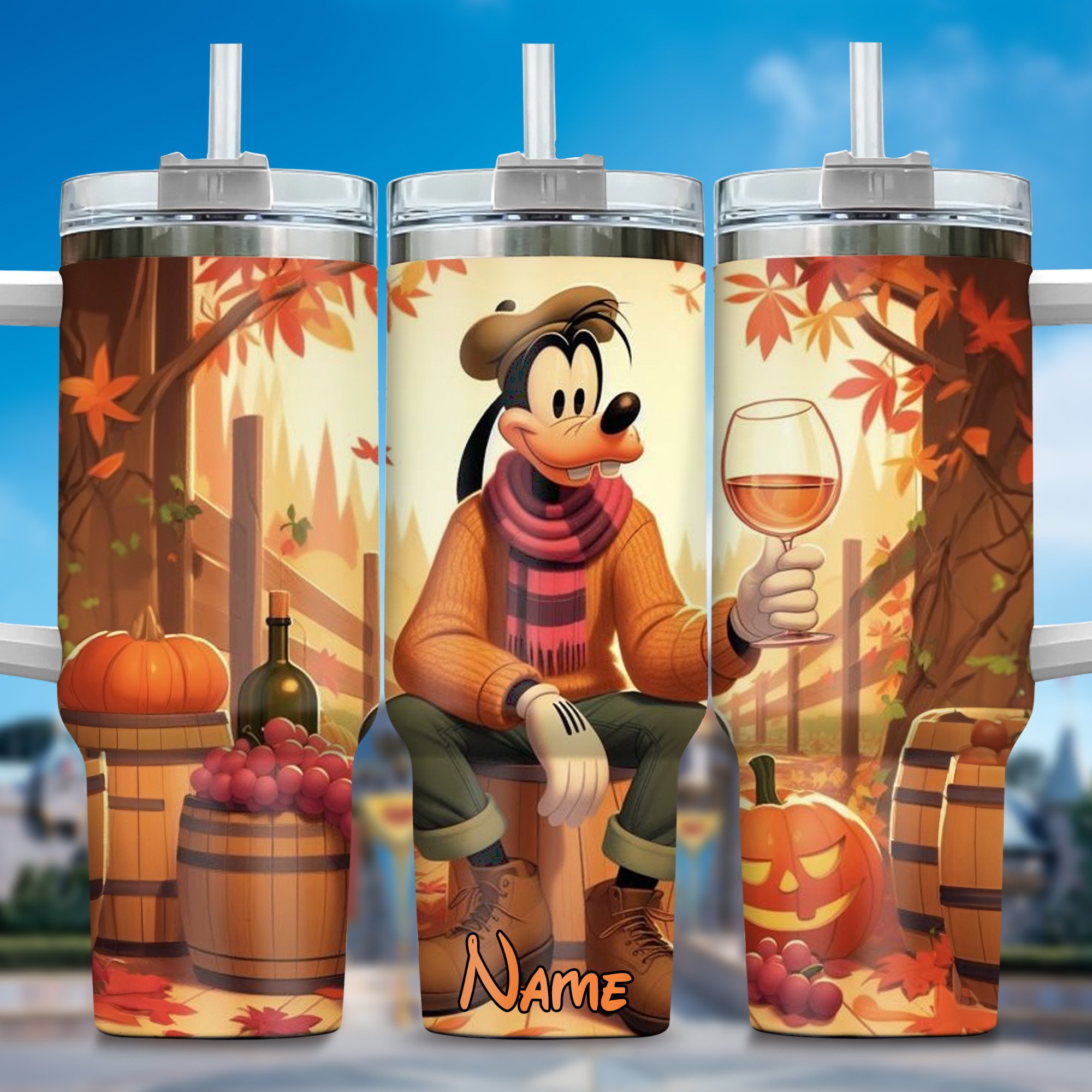 Goofy Cartoon Custom Stanley Quencher 40oz Stainless Steel Tumbler With Handle