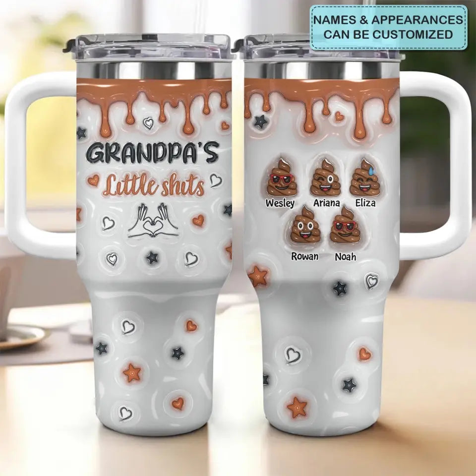 Grandpa's Little Shits Custom Stanley Quencher 40oz Stainless Steel Tumbler With Handle