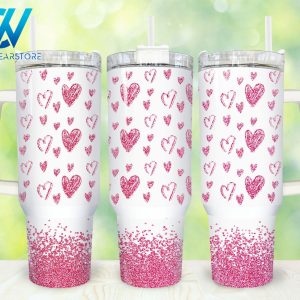 Heart Valentines Custom Stanley Quencher 40oz Stainless Steel Tumbler With Handle
