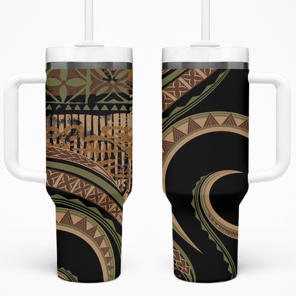 Hibiscus Tribal Vintage Custom Stanley Quencher 40oz Stainless Steel Tumbler