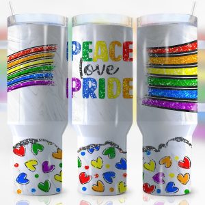 LGBTQ+ Peace Love Pride Custom Stanley Quencher 40oz Stainless Steel Tumbler With Handle