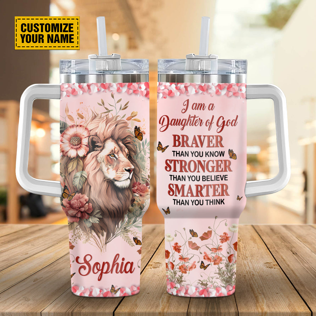 Lion Floral Faith Custom Stanley Quencher 40oz Stainless Steel Tumbler With Handle