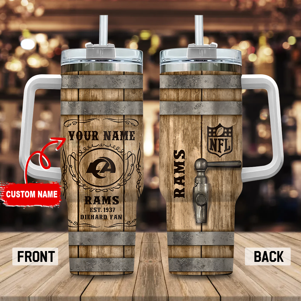 Los Angeles Rams NFL Diehard Fan Custom Stanley Quencher 40oz Stainless Steel Tumbler With Handle