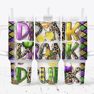 Mardi Gras Custom Stanley Quencher 40oz Stainless Steel Tumbler With Handle