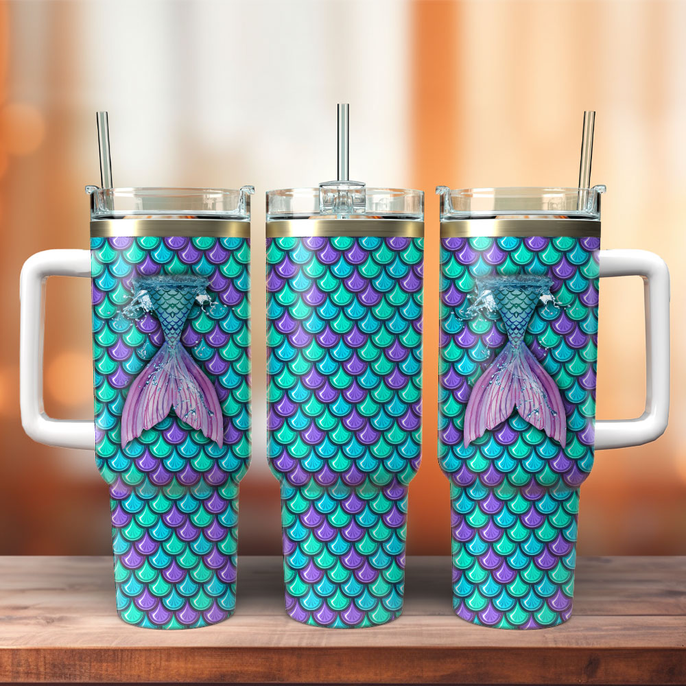 Mermaid Artwork Custom Stanley Quencher 40oz Stainless Steel Tumbler With Handle