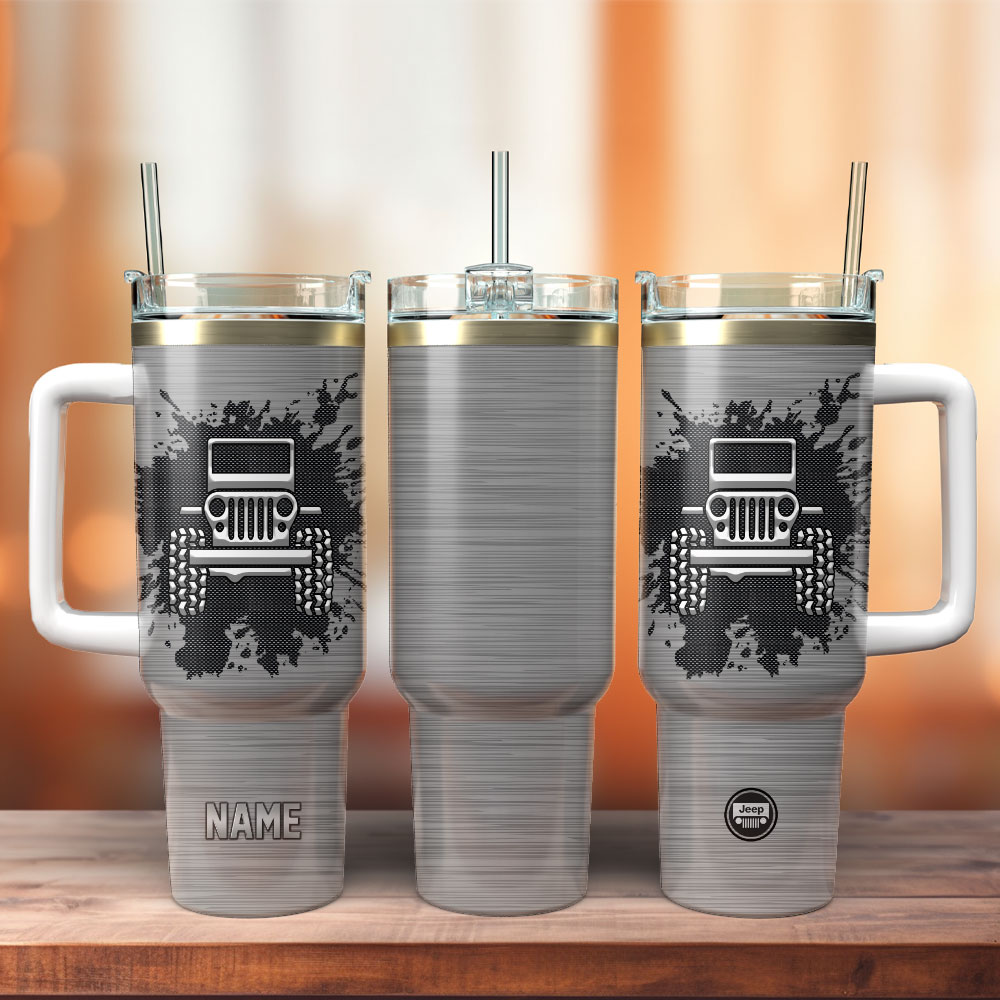Metal Jeep Custom Stanley Quencher 40oz Stainless Steel Tumbler With Handle