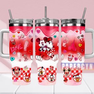 Mickey And Minnie Custom Stanley Quencher 40oz Stainless Steel Tumbler With Handle