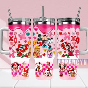 Mickey And Minnie Custom Stanley Quencher 40oz Stainless Steel Tumbler With Handle