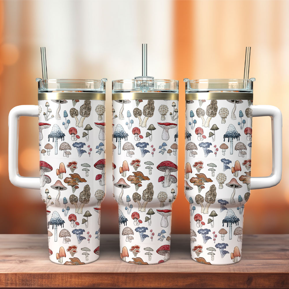 Mushroom Patterns Custom Stanley Quencher 40oz Stainless Steel Tumbler With Handle