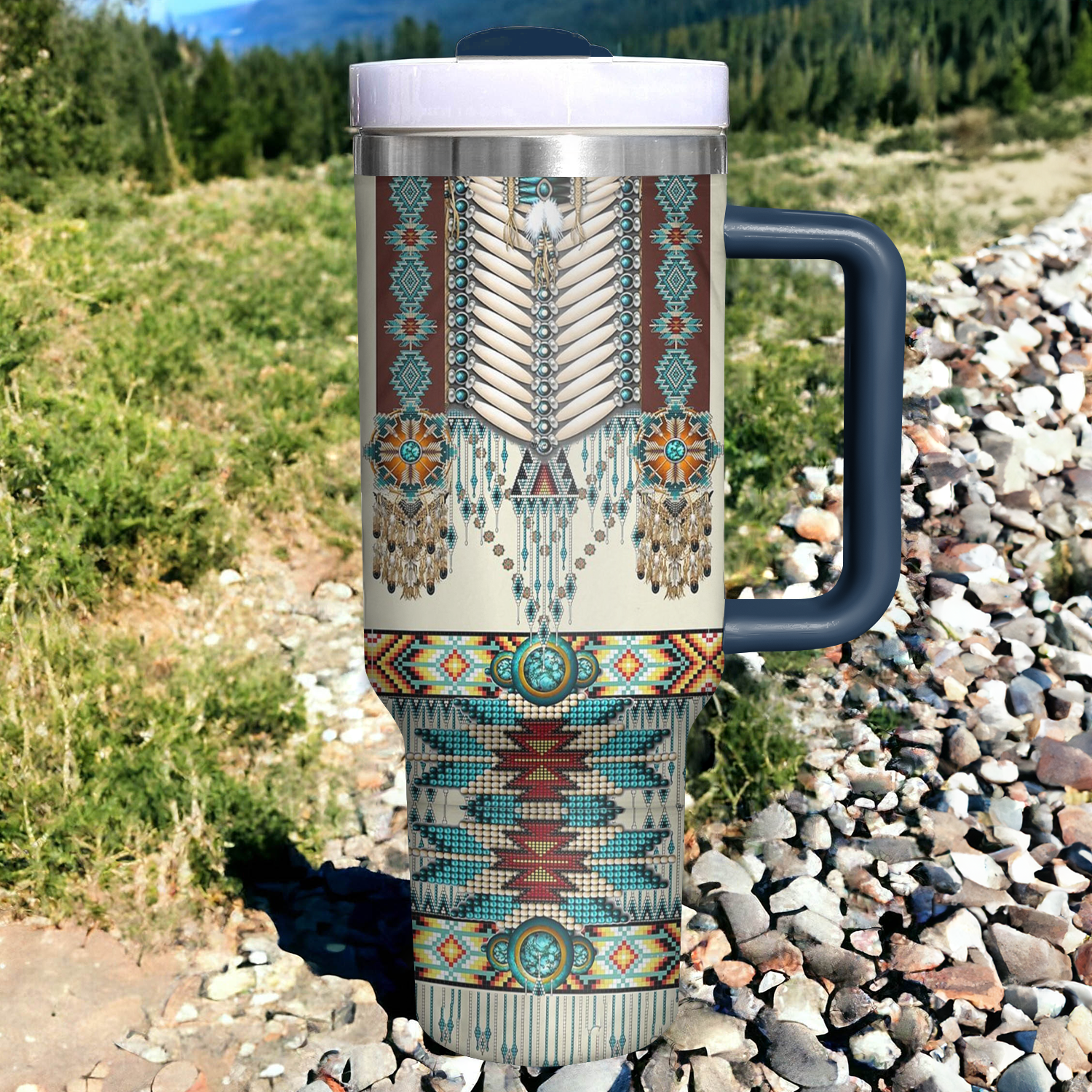 Native American Custom Stanley Quencher 40oz Stainless Steel Tumbler With Handle
