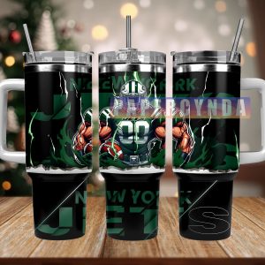 New York Jets Custom Stanley Quencher 40oz Stainless Steel Tumbler With Handle