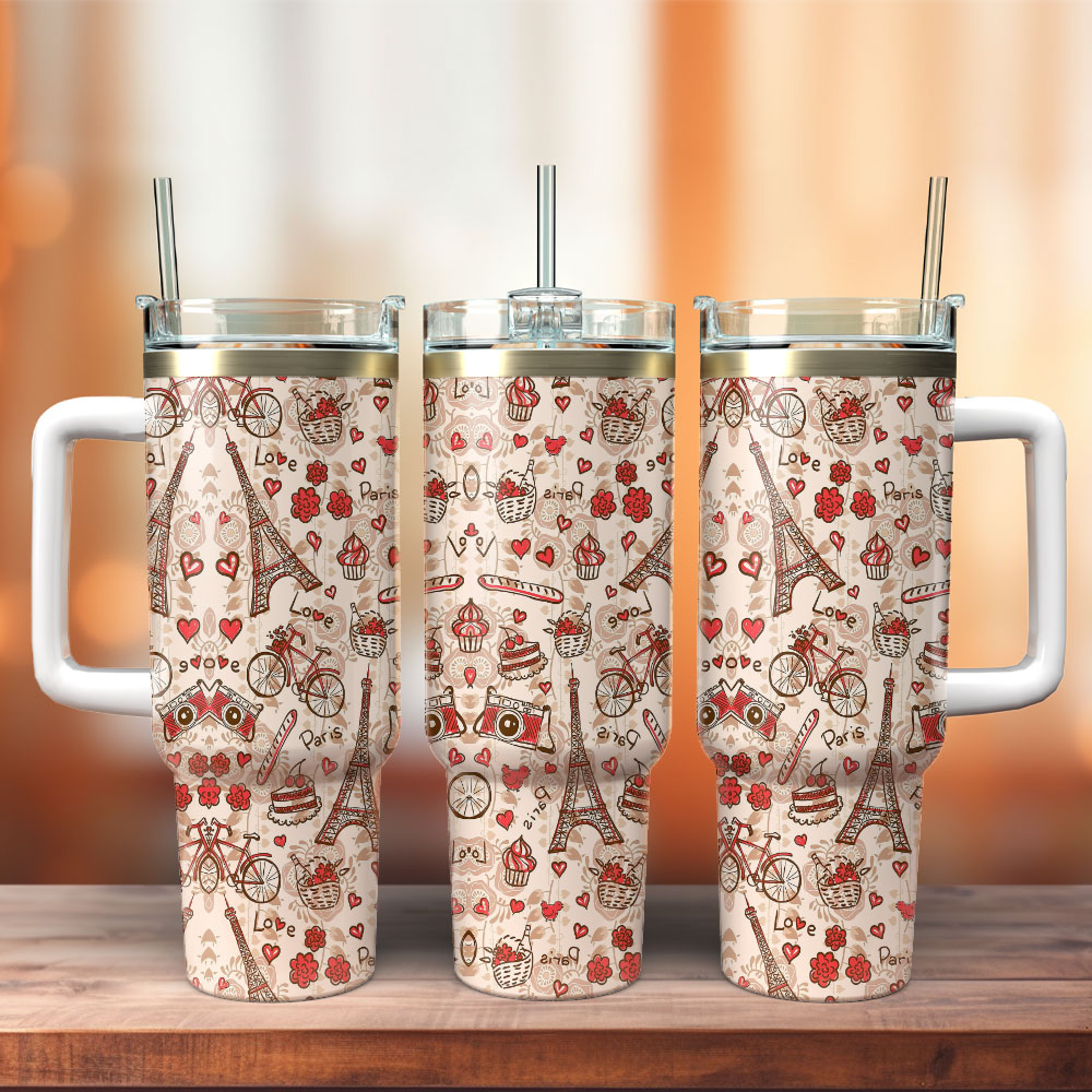Paris Culture Art Custom Stanley Quencher 40oz Stainless Steel Tumbler With Handle