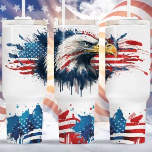 Patriotic Eagle American Flag Custom Stanley Quencher 40oz Stainless Steel Tumbler With Handle
