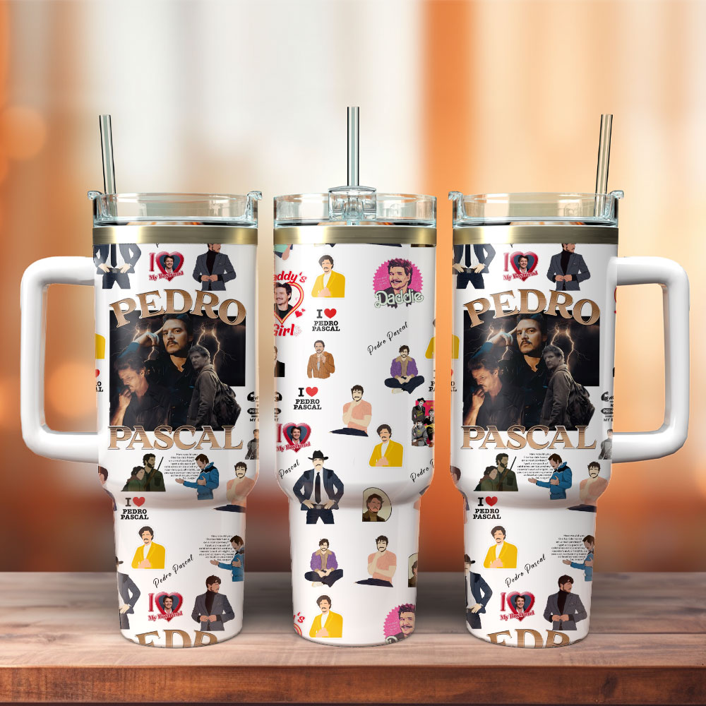 Pedro Pascal Actor Custom Stanley Quencher 40oz Stainless Steel Tumbler With Handle