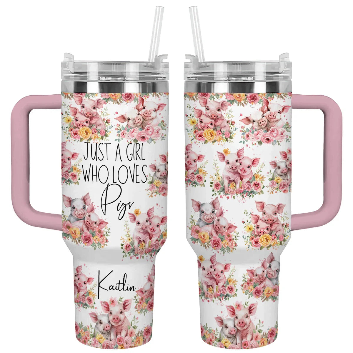 Piggy Custom Stanley Quencher 40oz Stainless Steel Tumbler With Handle