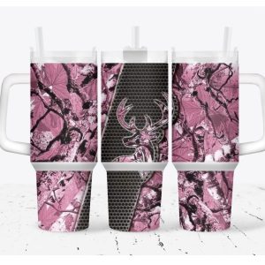 Pink Camo Custom Stanley Quencher 40oz Stainless Steel Tumbler With Handle