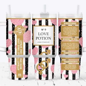 Pink Heart Valentines Gift Custom Stanley Quencher 40oz Stainless Steel Tumbler With Handle