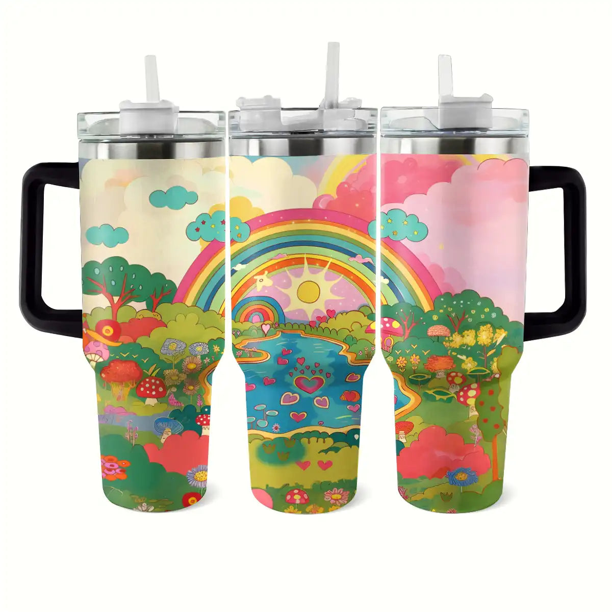 Rainbow Fantasy Custom Stanley Quencher 40oz Stainless Steel Tumbler With Handle